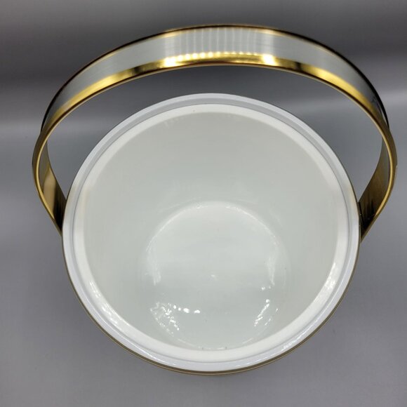 Vintage Mid Century Modern MCM Silver Gold Ice Bucket Clear Lid & Metal Handle - Picture 8 of 14